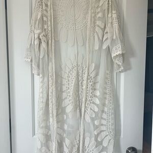 Rebellion Ivory Sheer Embroidered Lace Kimono